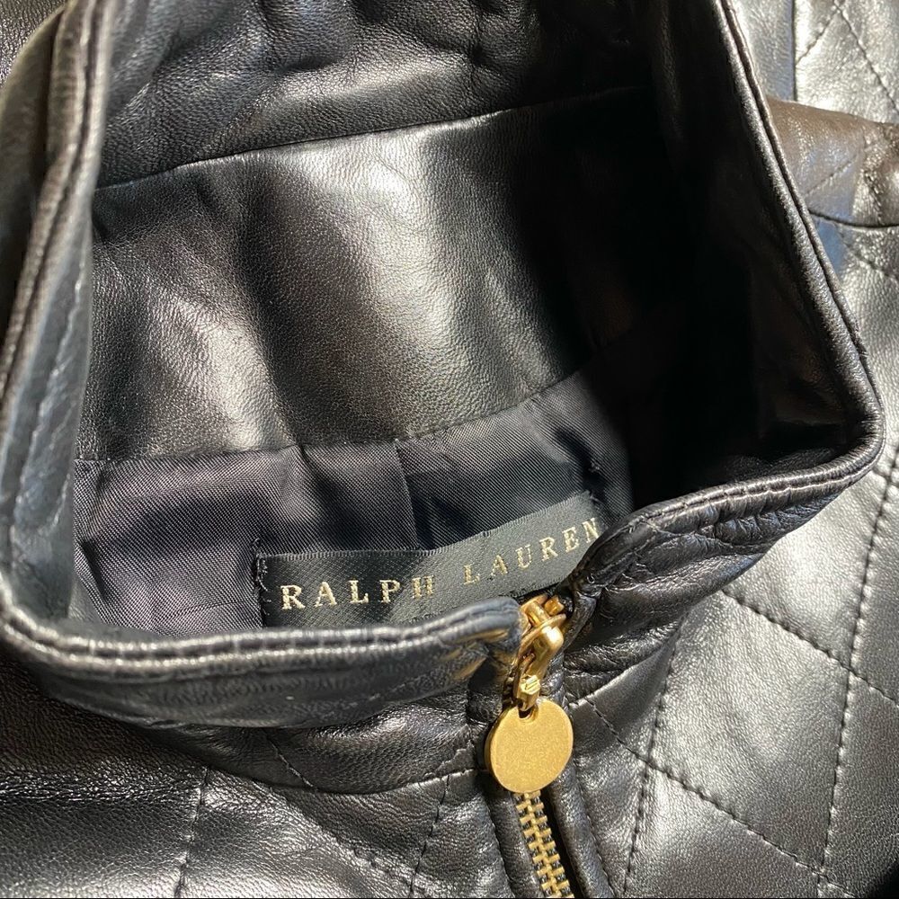 Ralph Lauren Vintage Black Quilted Lamb Leather Zip Up Belted Vest
